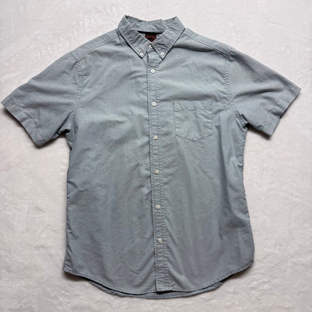Hawk Mens Short Sleeve Button Down Polo Shirt Size‎ M Blue Chambray Cotton Blend